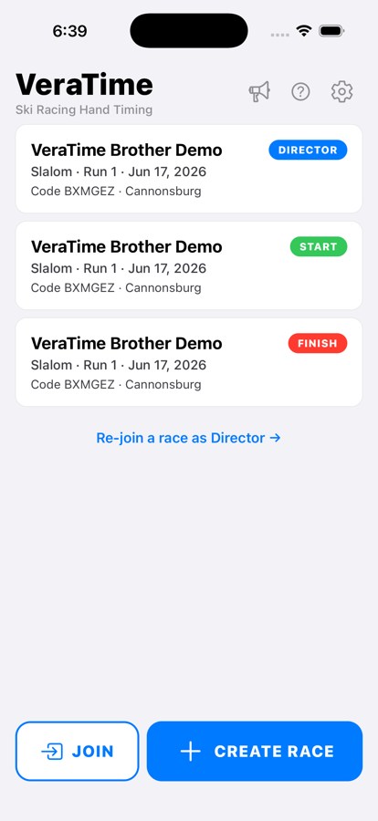 VeraTime home screen