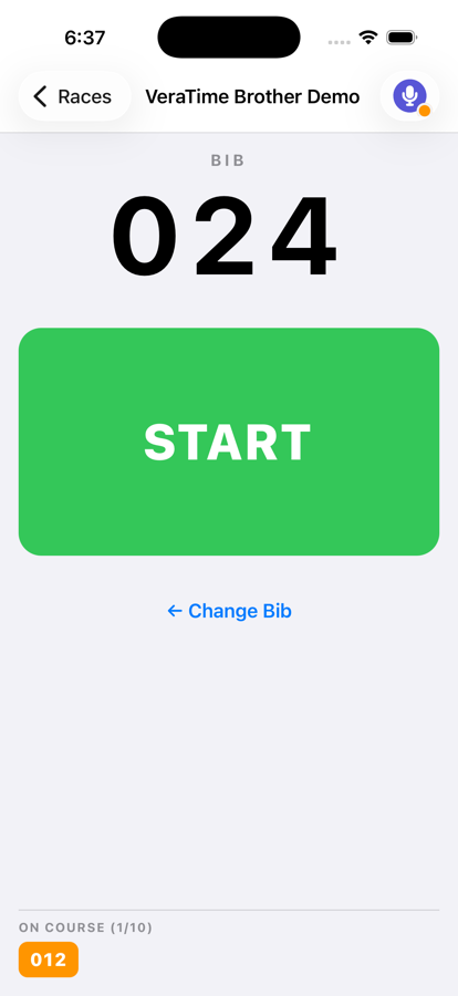 VeraTime start timer screen
